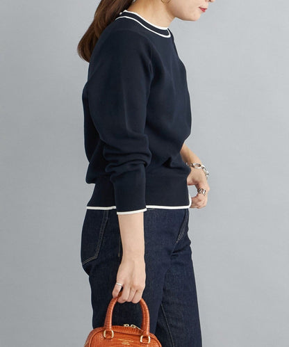 〈手洗い可能〉ラインクルーネックプルオーバー