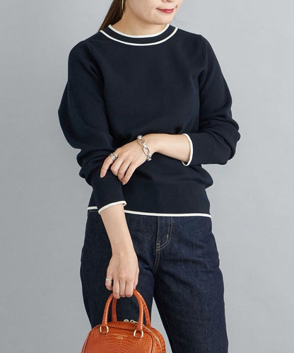 〈手洗い可能〉ラインクルーネックプルオーバー