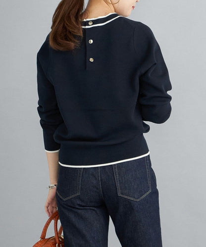 〈手洗い可能〉ラインクルーネックプルオーバー