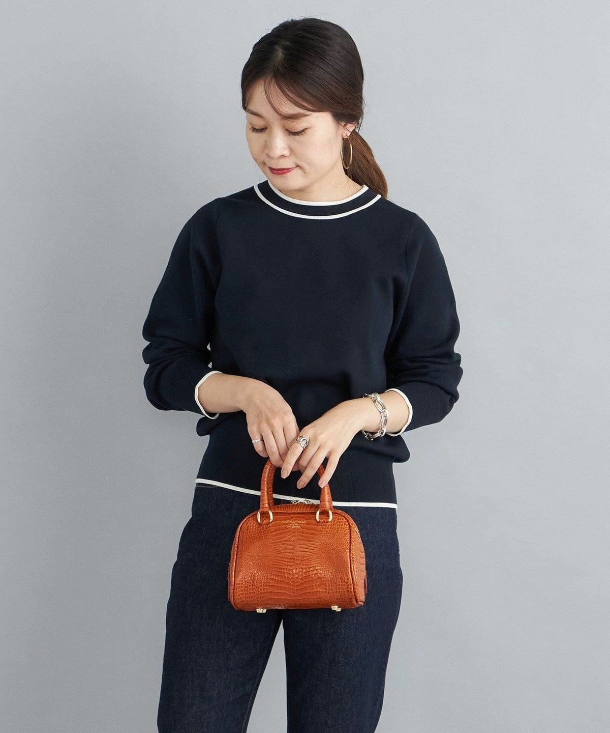 〈手洗い可能〉ラインクルーネックプルオーバー