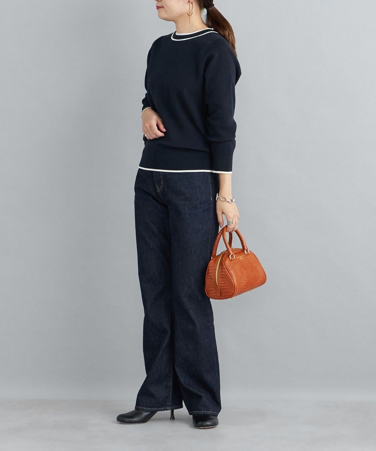 〈手洗い可能〉ラインクルーネックプルオーバー