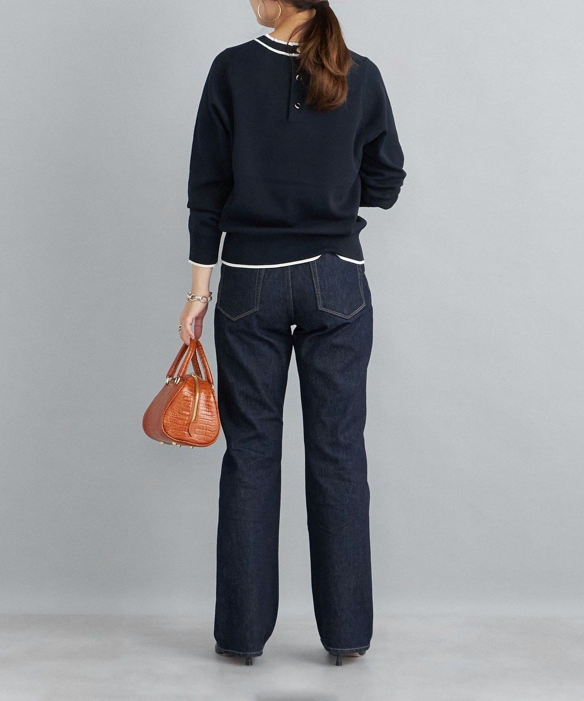 〈手洗い可能〉ラインクルーネックプルオーバー