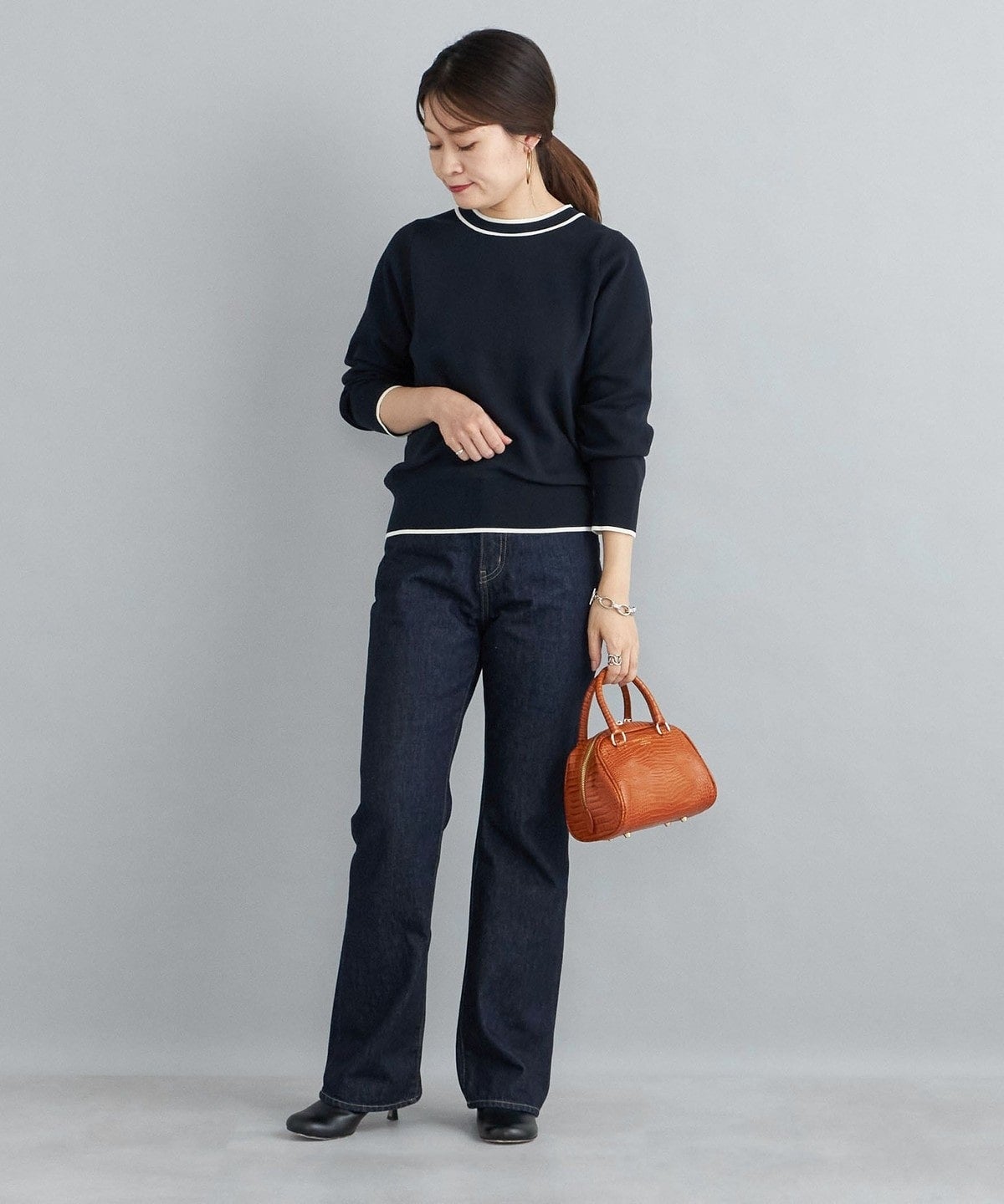 〈手洗い可能〉ラインクルーネックプルオーバー