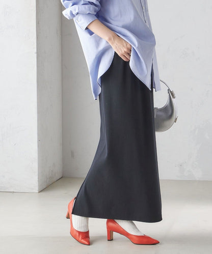 〈手洗い可能〉ECO BLUE(R) リブ ジャージー 2WAY ストレッチ スカート