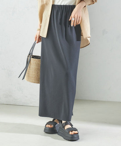 〈手洗い可能〉ECO BLUE(R) リブ ジャージー 2WAY ストレッチ スカート