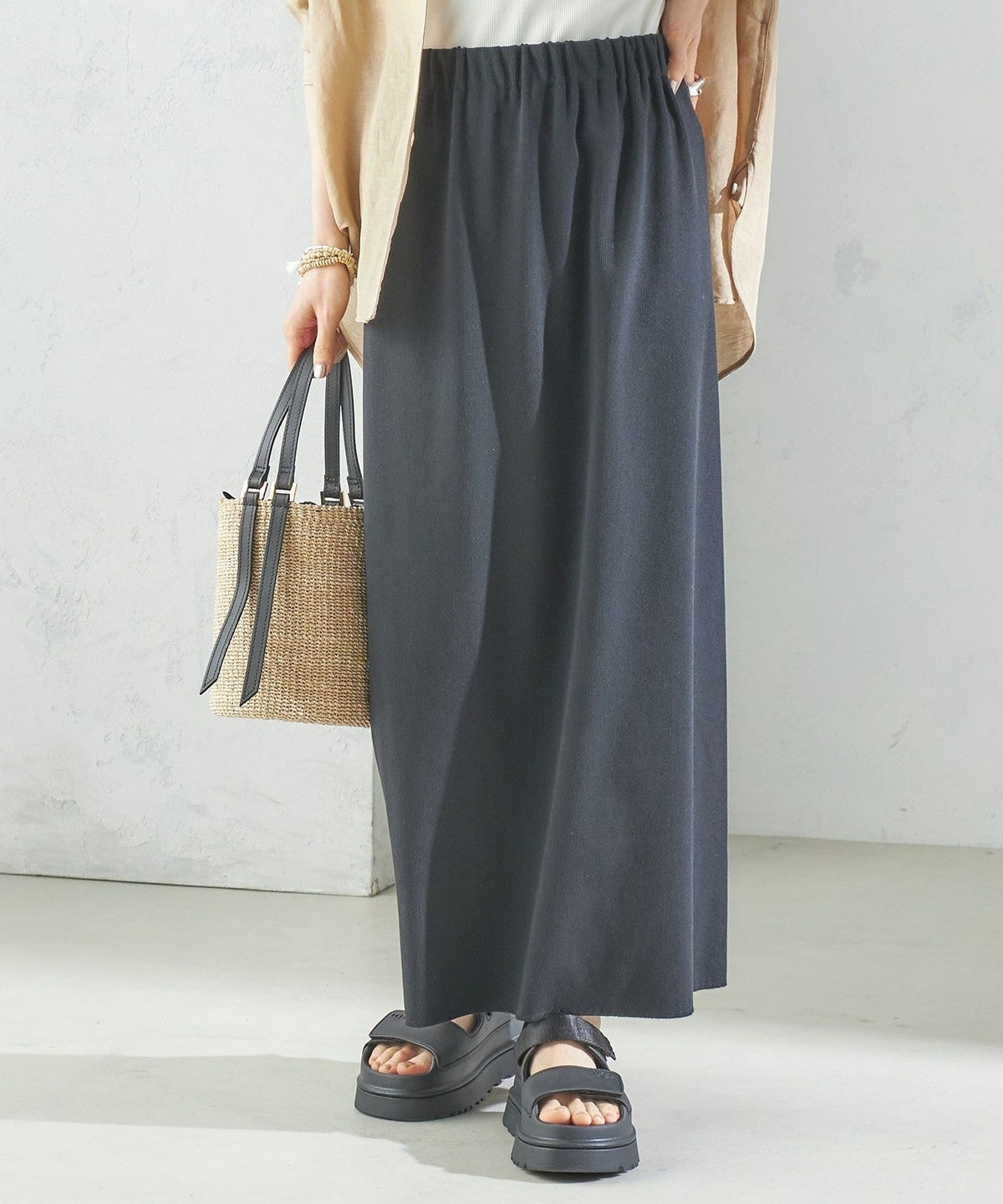 〈手洗い可能〉ECO BLUE(R) リブ ジャージー 2WAY ストレッチ スカート