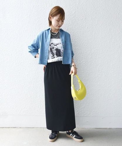 〈手洗い可能〉ECO BLUE(R) リブ ジャージー 2WAY ストレッチ スカート