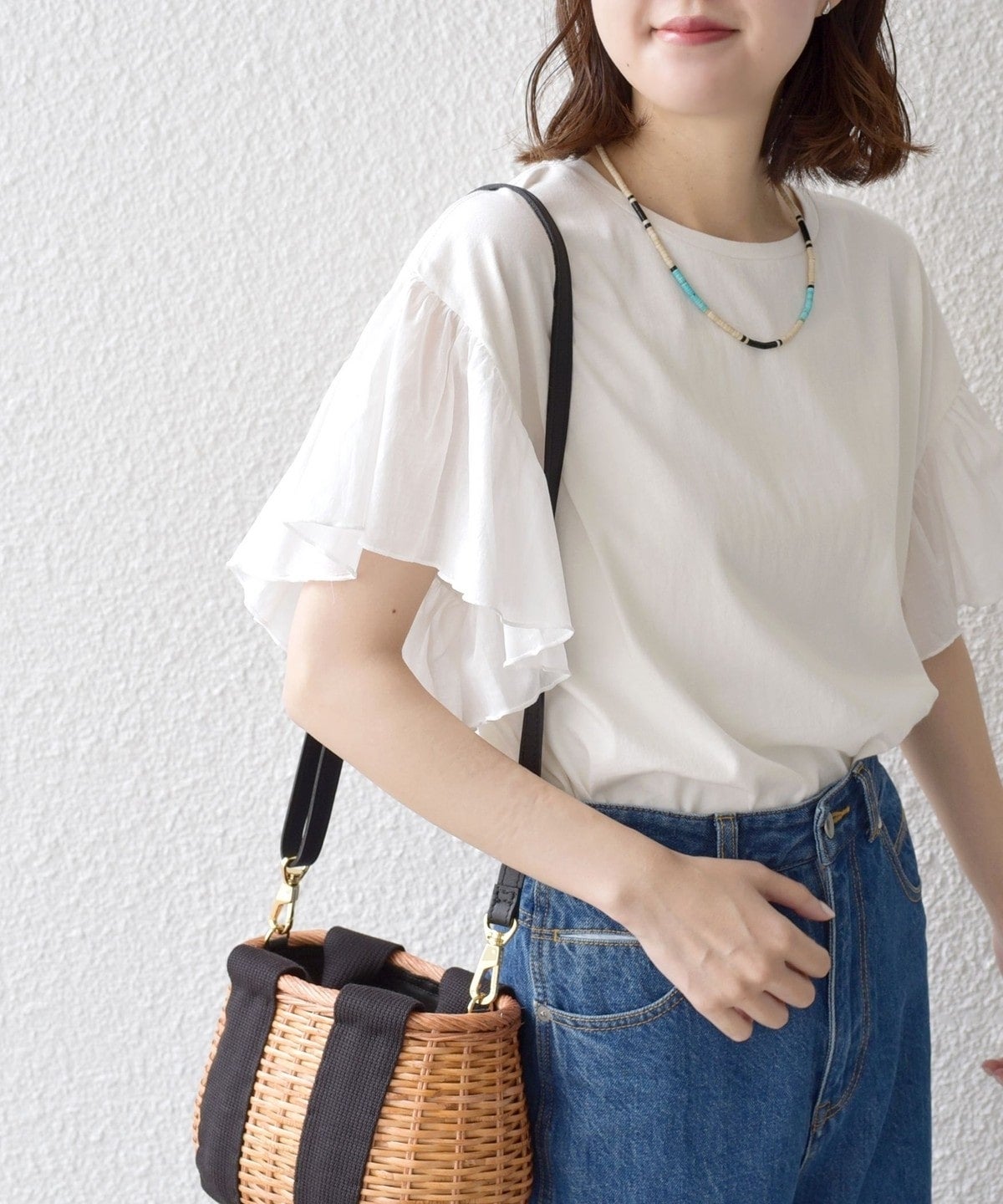 ギャザー スリーブ コットン 天竺 TEE