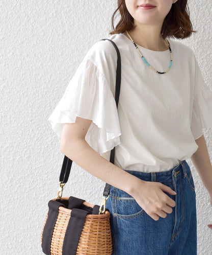 ギャザー スリーブ コットン 天竺 TEE