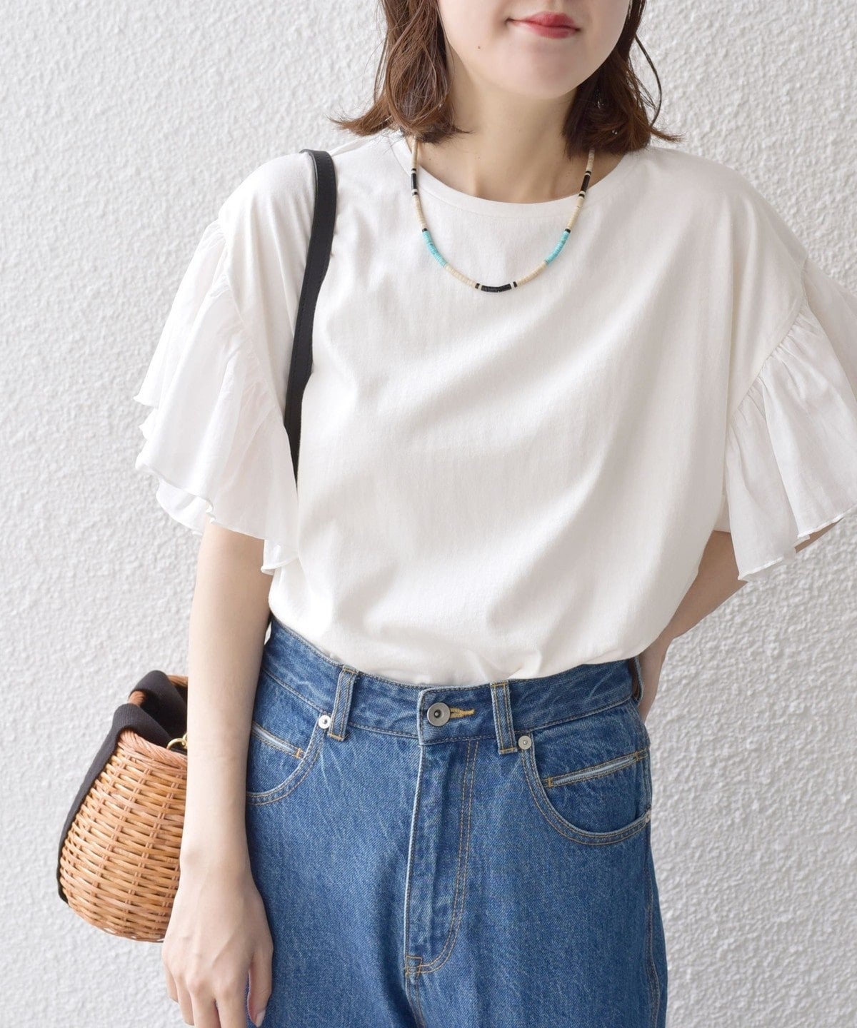 ギャザー スリーブ コットン 天竺 TEE