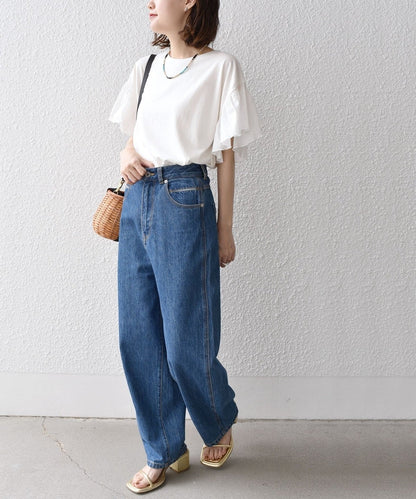 ギャザー スリーブ コットン 天竺 TEE