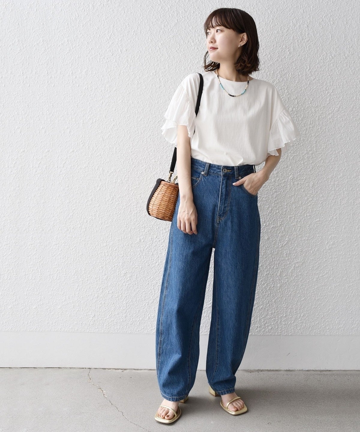 ギャザー スリーブ コットン 天竺 TEE