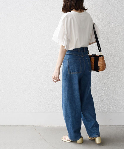 ギャザー スリーブ コットン 天竺 TEE