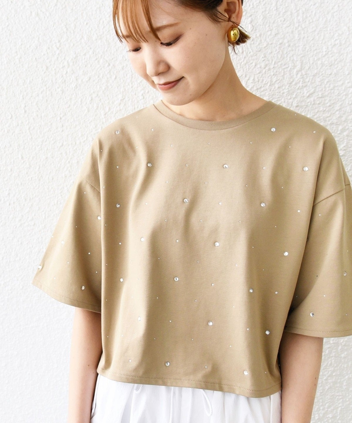 【WEB限定】〈手洗い可能〉ラインストーン ワイド TEE