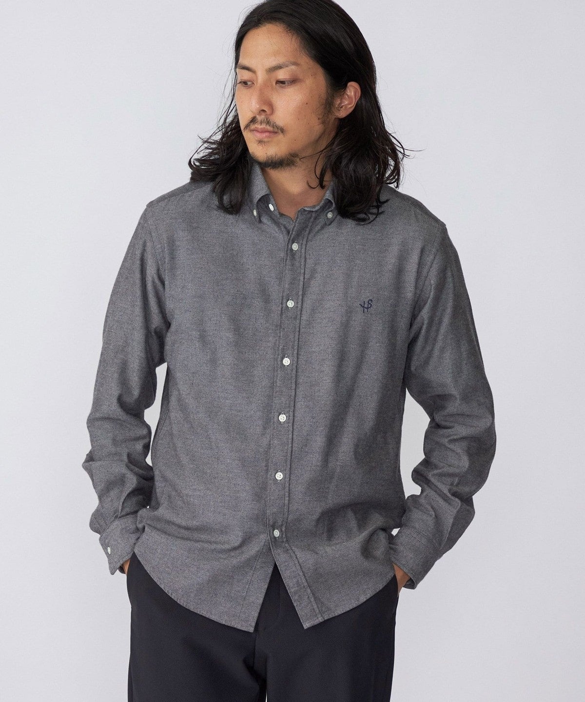 SHIPS: ワンポイント ロゴ エンブロイダリー コットン / レーヨン オックスフォード ボタンダウン シャツ