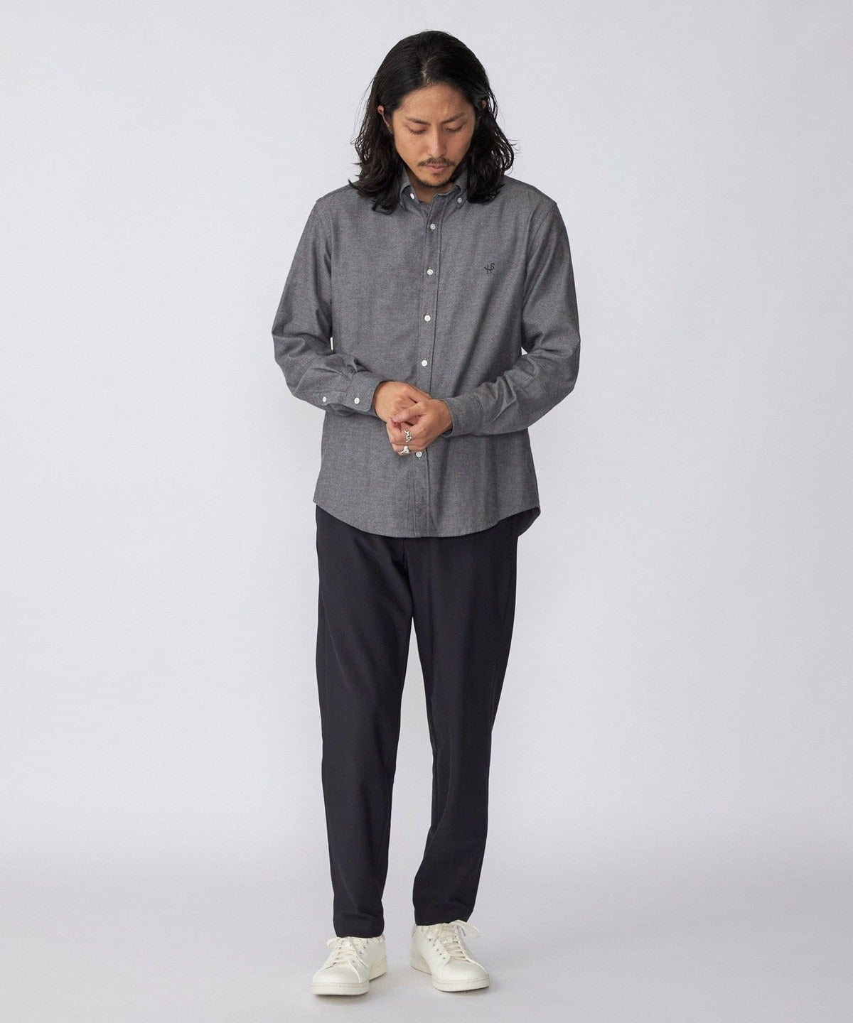 SHIPS: ワンポイント ロゴ エンブロイダリー コットン / レーヨン オックスフォード ボタンダウン シャツ