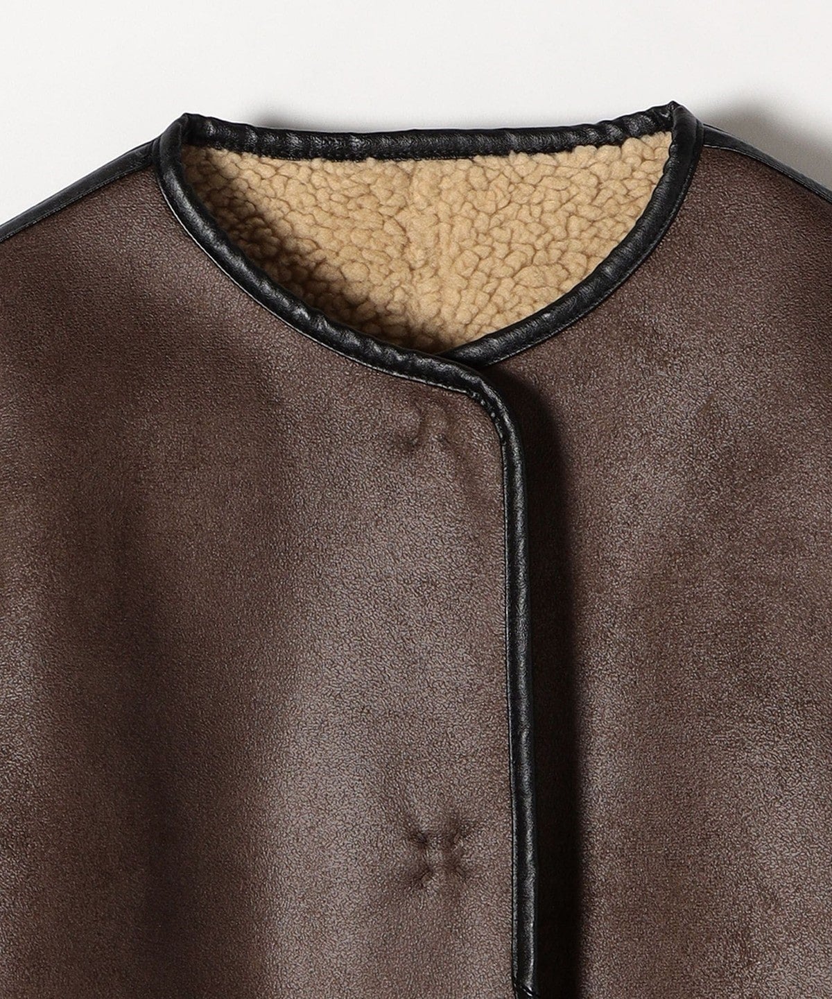 SHIPS any: フェイクムートン ノーカラー ロングコート