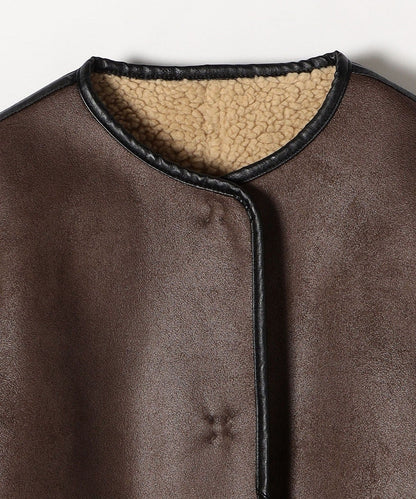 SHIPS any: フェイクムートン ノーカラー ロングコート