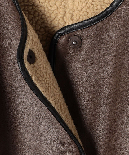 SHIPS any: フェイクムートン ノーカラー ロングコート