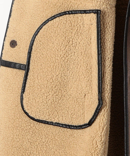 SHIPS any: フェイクムートン ノーカラー ロングコート