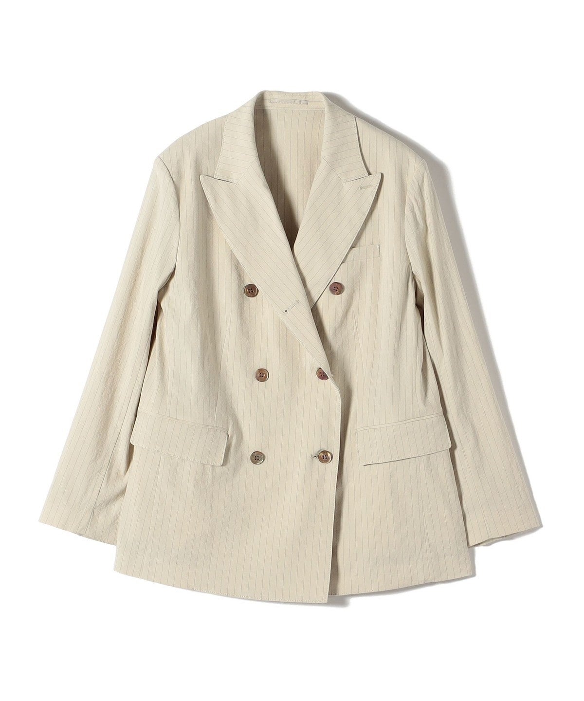 SHIPS Primary Navy Label:麻混 ストライプ ストレッチ ダブル ジャケット
