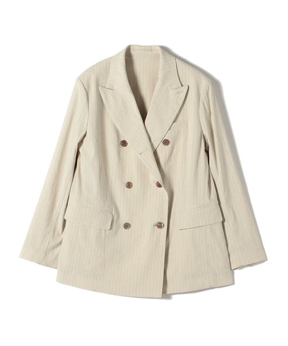 SHIPS Primary Navy Label:麻混 ストライプ ストレッチ ダブル ジャケット