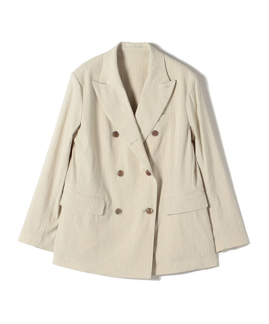SHIPS Primary Navy Label:麻混 ストライプ ストレッチ ダブル ジャケット