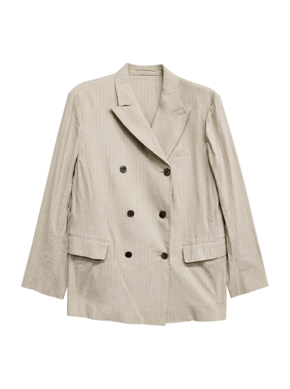 SHIPS Primary Navy Label:麻混 ストライプ ストレッチ ダブル ジャケット