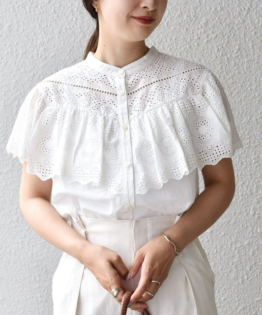 〈手洗い可能〉オリジナルレース刺繍フリルブラウス