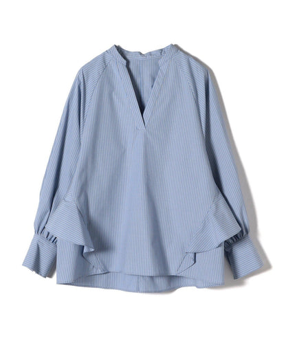 〈UVカット/手洗い可能〉ストライプ バック ラッフル ブラウス 24SS