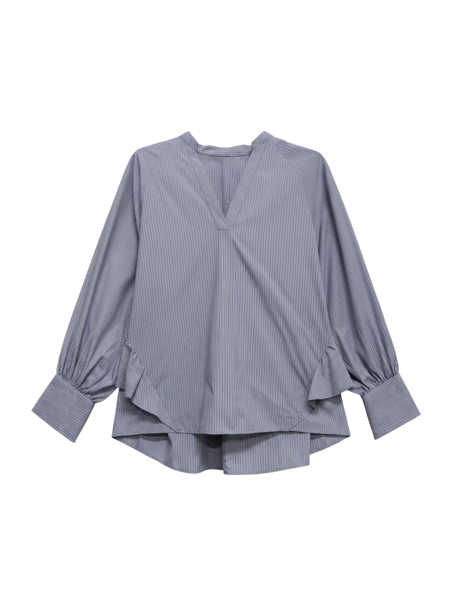 〈UVカット/手洗い可能〉ストライプ バック ラッフル ブラウス 24SS