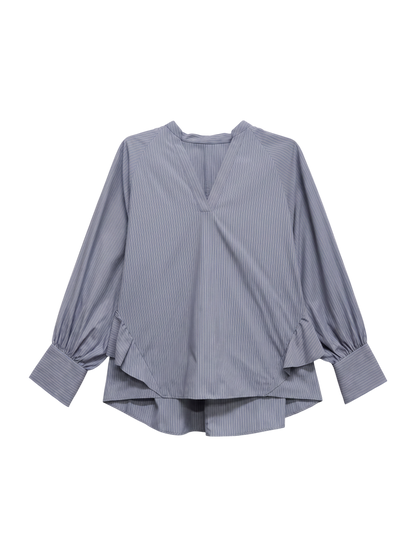 〈UVカット/手洗い可能〉ストライプ バック ラッフル ブラウス 24SS