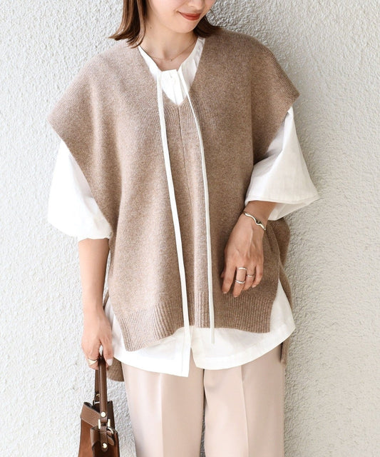 〈手洗い可能〉タスマニアラムウールVネックベスト