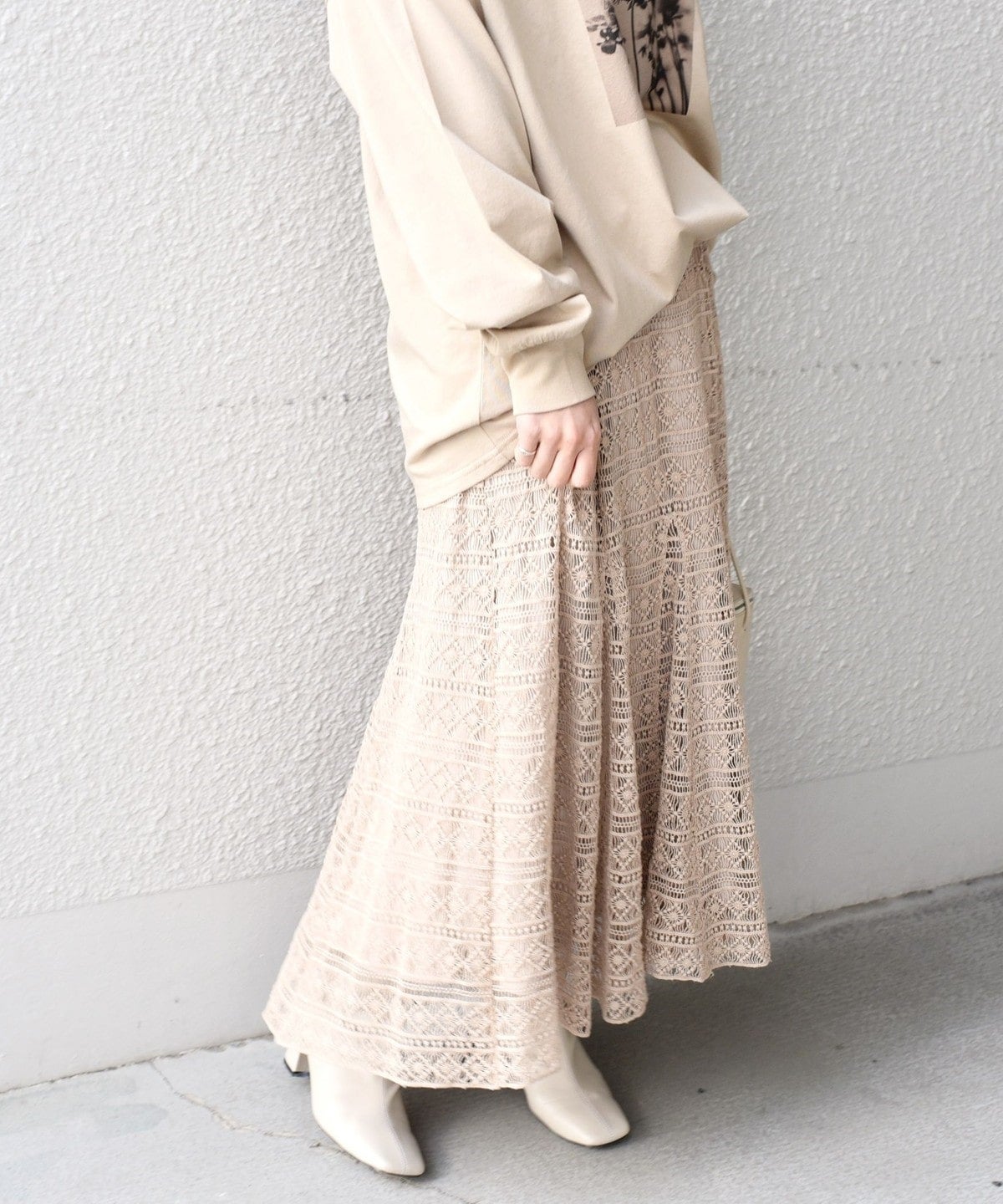 【WEB限定】ボーダーレースフレアスカート