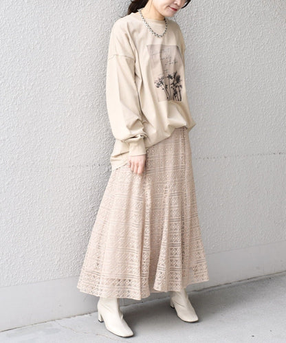 【WEB限定】ボーダーレースフレアスカート