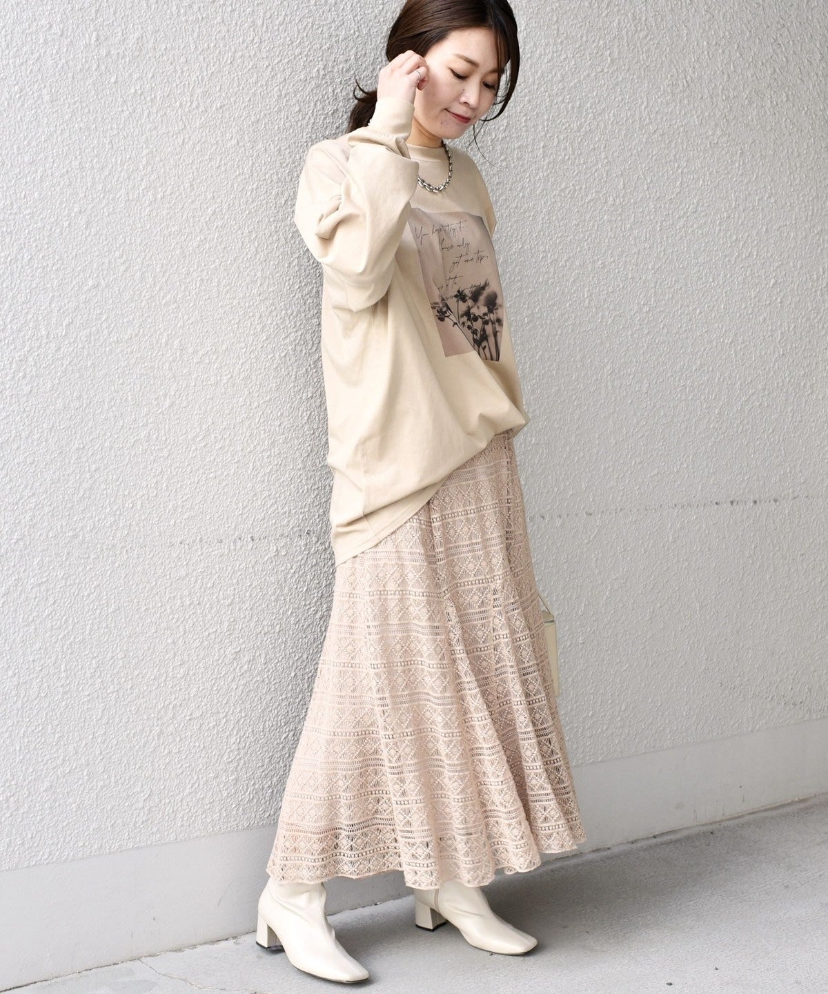 【WEB限定】ボーダーレースフレアスカート