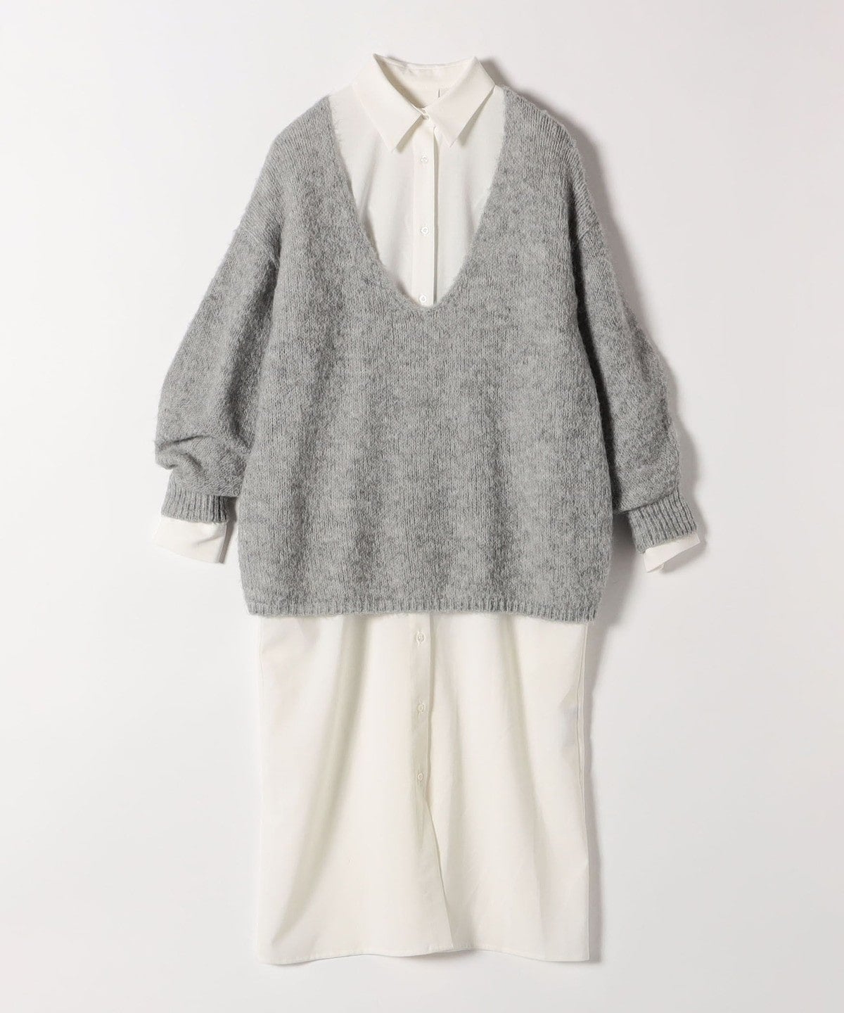 quaranciel:〈洗濯可能〉Vネック ニット ＆ シャツ ワンピース セット