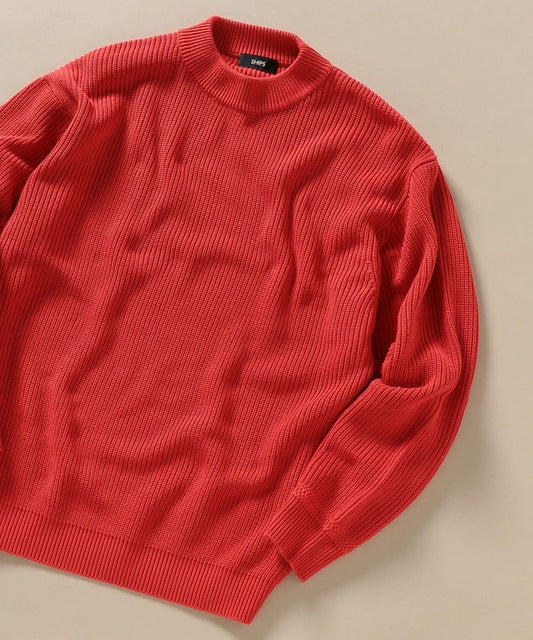 【WEB限定】SHIPS: 《洗えるニット》畦編み リラックスフィット モックネック プルオーバー