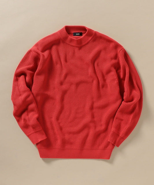 【WEB限定】SHIPS: 《洗えるニット》畦編み リラックスフィット モックネック プルオーバー