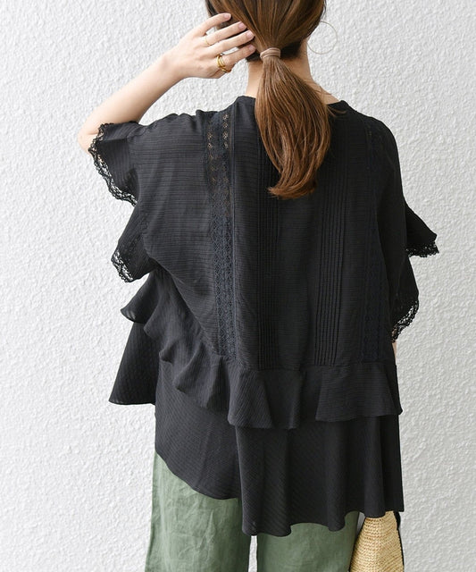 SHIPS any:〈洗濯機可能〉レース タック ペプラム ブラウス