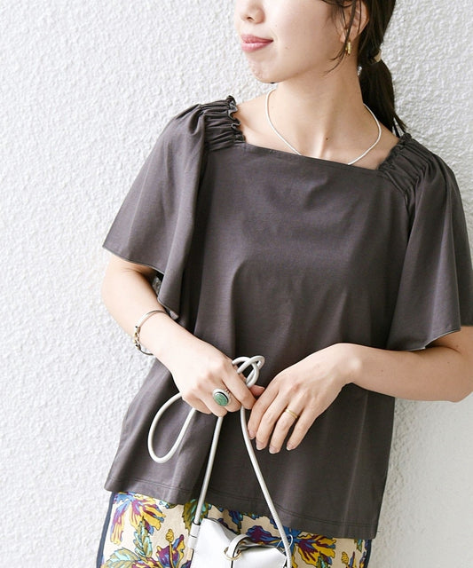 SHIPS any:〈洗濯機可能〉ギャザー フリル スクエアネック TEE
