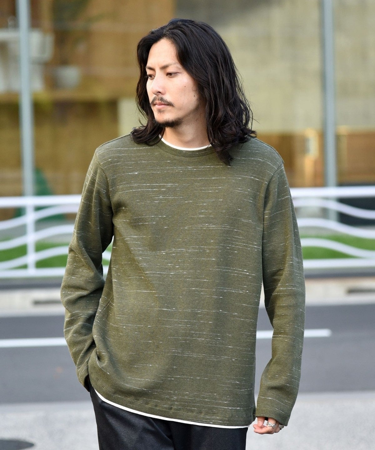 SHIPS: ワッフル フェイクレイヤード クルーネック Tシャツ (ロンT)