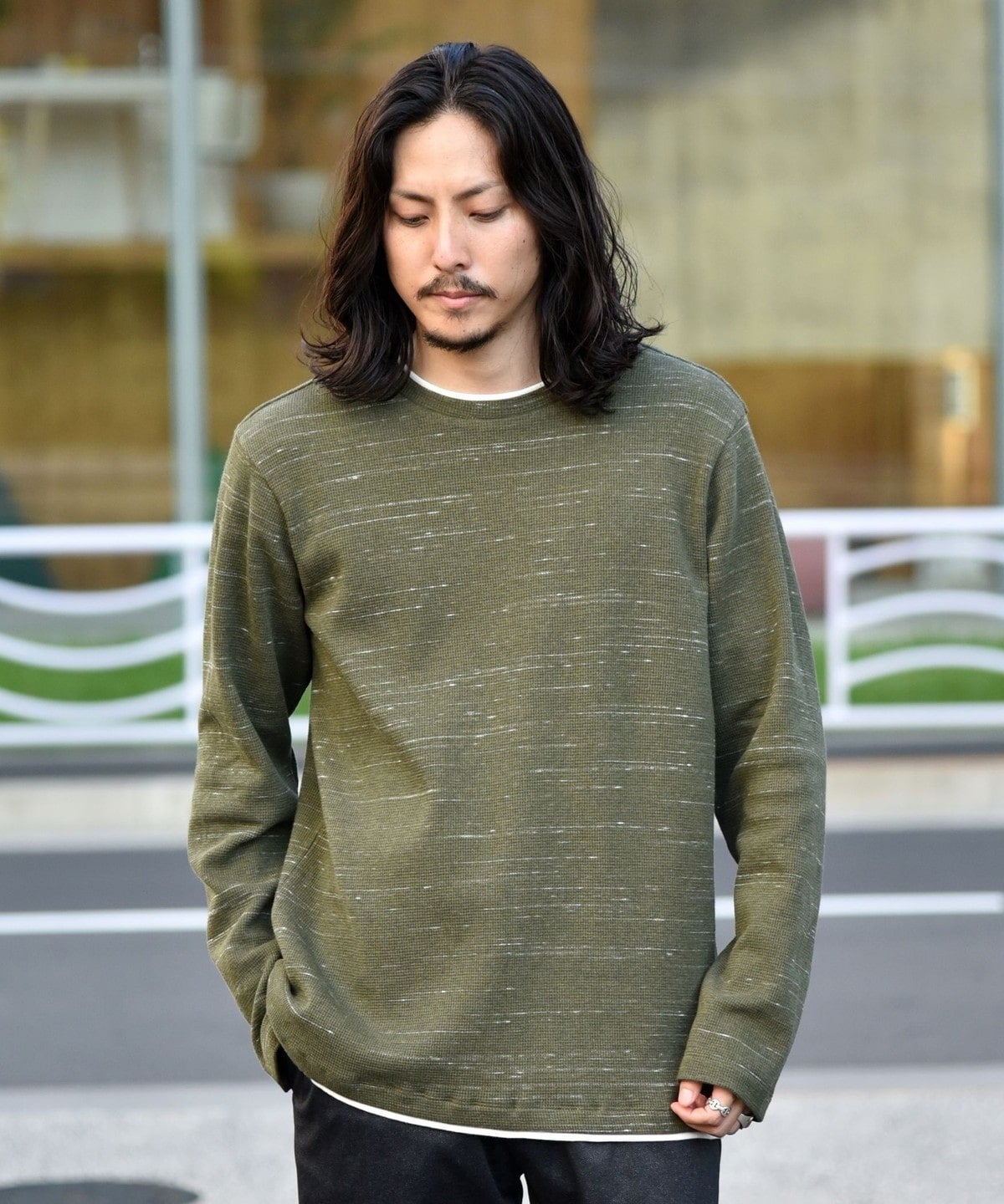 SHIPS: ワッフル フェイクレイヤード クルーネック Tシャツ (ロンT)