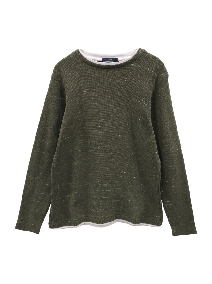 SHIPS: ワッフル フェイクレイヤード クルーネック Tシャツ (ロンT)