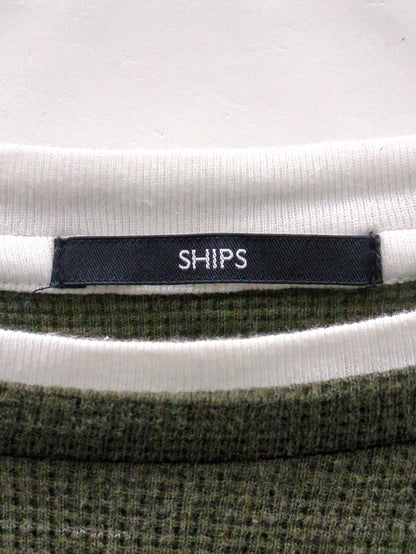 SHIPS: ワッフル フェイクレイヤード クルーネック Tシャツ (ロンT)