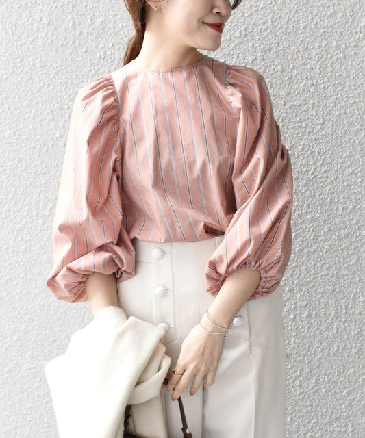 〈手洗い可能〉ボリュームスリーブブロードブラウス