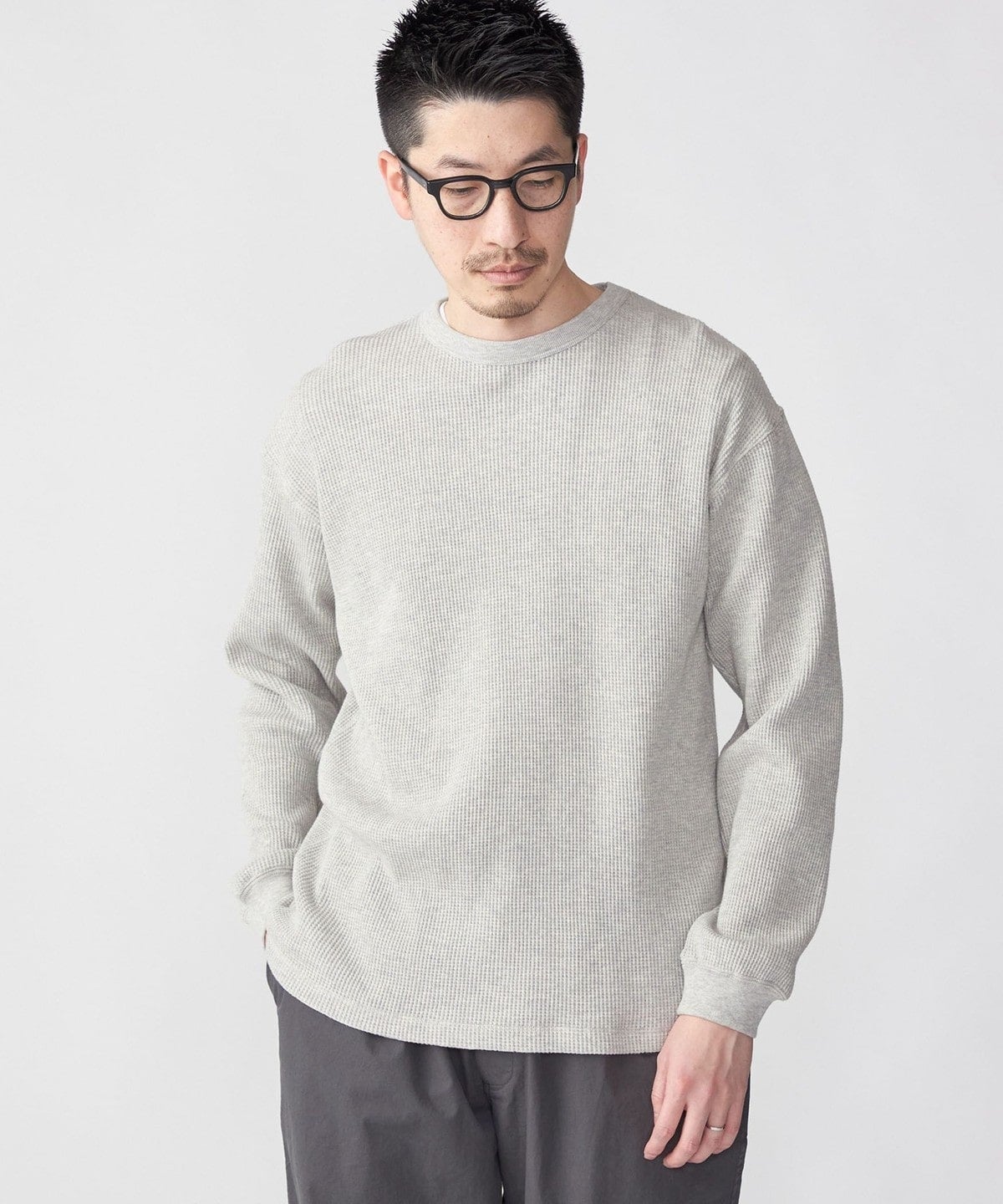 SHIPS: ベーシック ワッフル 長袖 Tシャツ