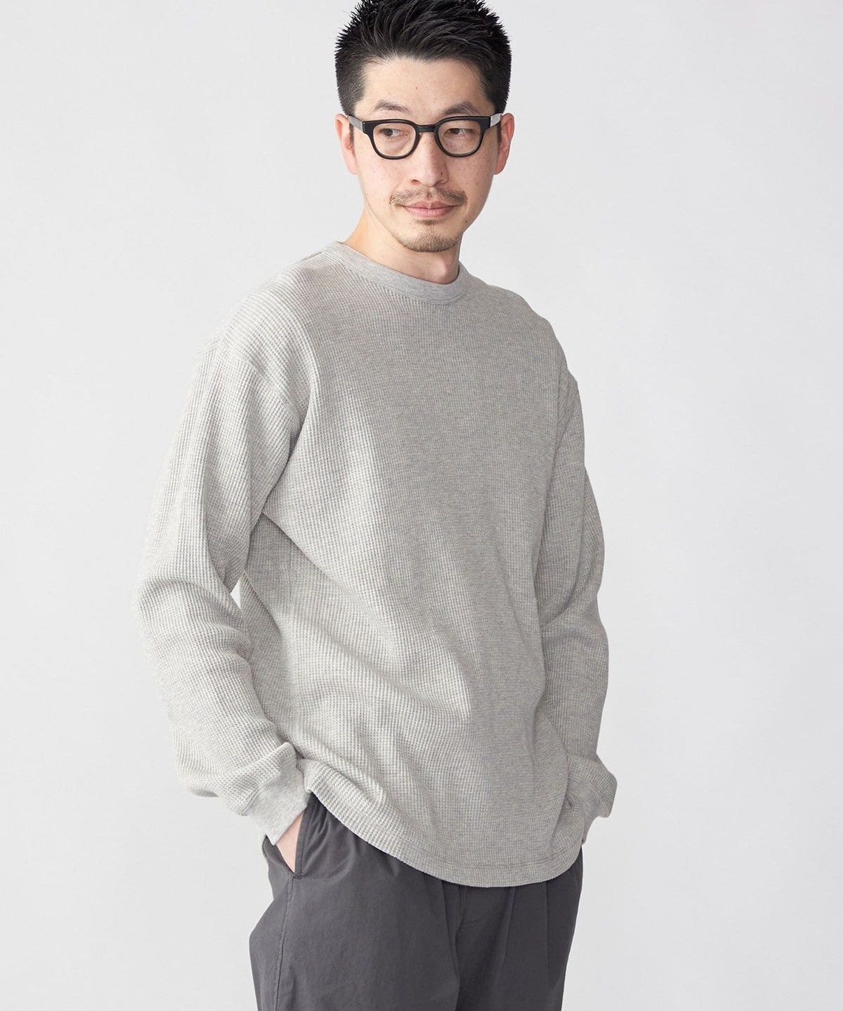 SHIPS: ベーシック ワッフル 長袖 Tシャツ