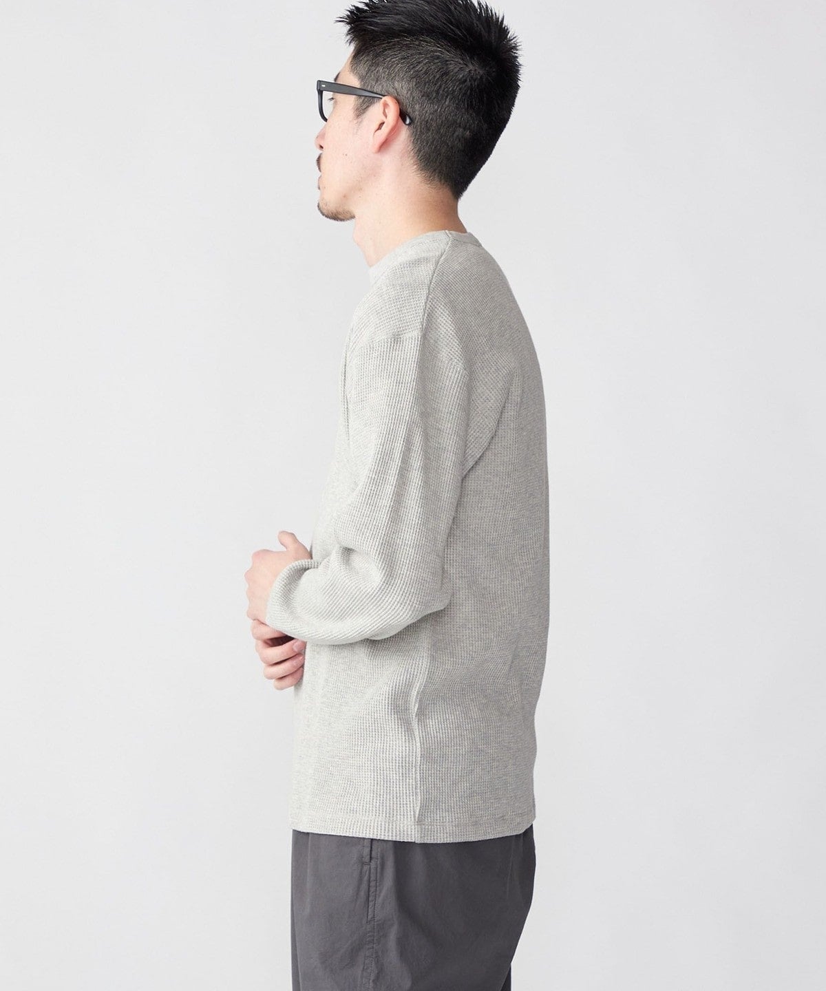 SHIPS: ベーシック ワッフル 長袖 Tシャツ