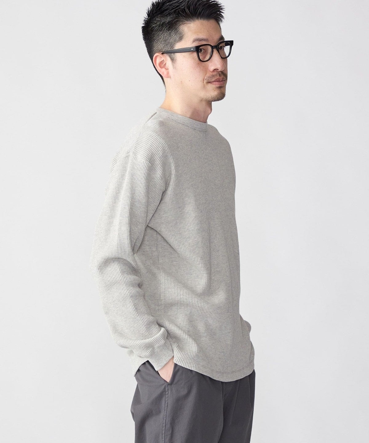 SHIPS: ベーシック ワッフル 長袖 Tシャツ